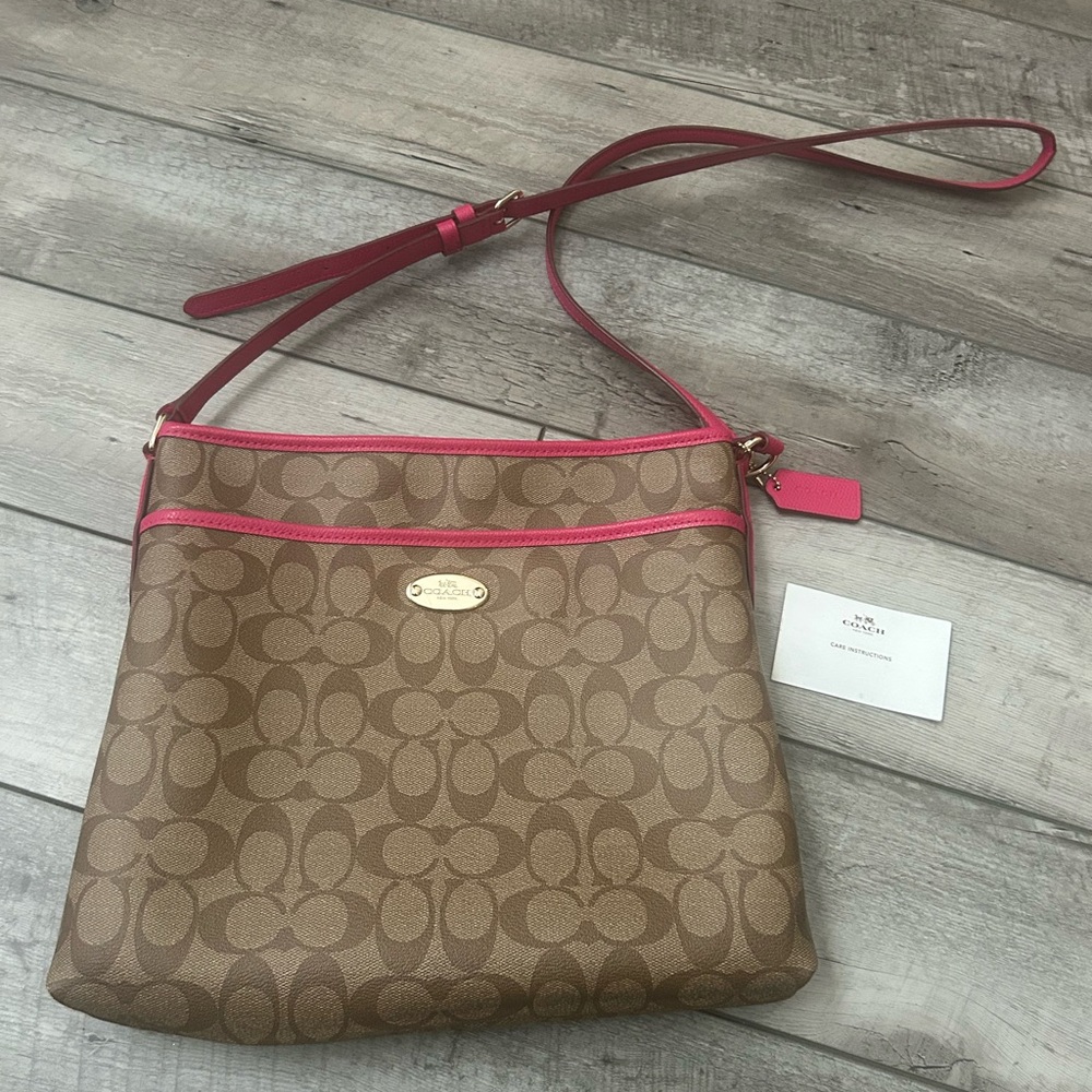 Coach Brown and Pink Signature Crossbody Bag